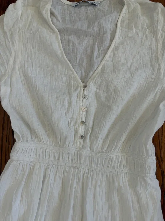 Zara White Tiered V-Neck Maxi Dress Small Boho Festival Bridal - Picture 3 of 6